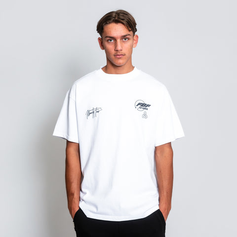 The FBF AUTHENTIC T-SHIRT, crafted from premium-grade white cotton jersey. Our signature quote, 'Friends Become Family', adorns the back, symbolizing the bonds that unite us.