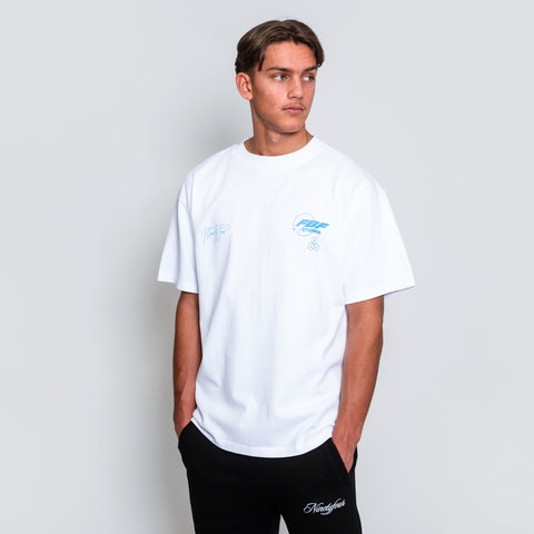 The FBF Ocean T-shirt, crafted from premium-grade white cotton jersey, embodies the spirit of friendship and camaraderie with its signature gradient logo in shades of blue. Our signature quote, 'Friends Become Family', adorns the back, symbolizing the bonds that unite us.